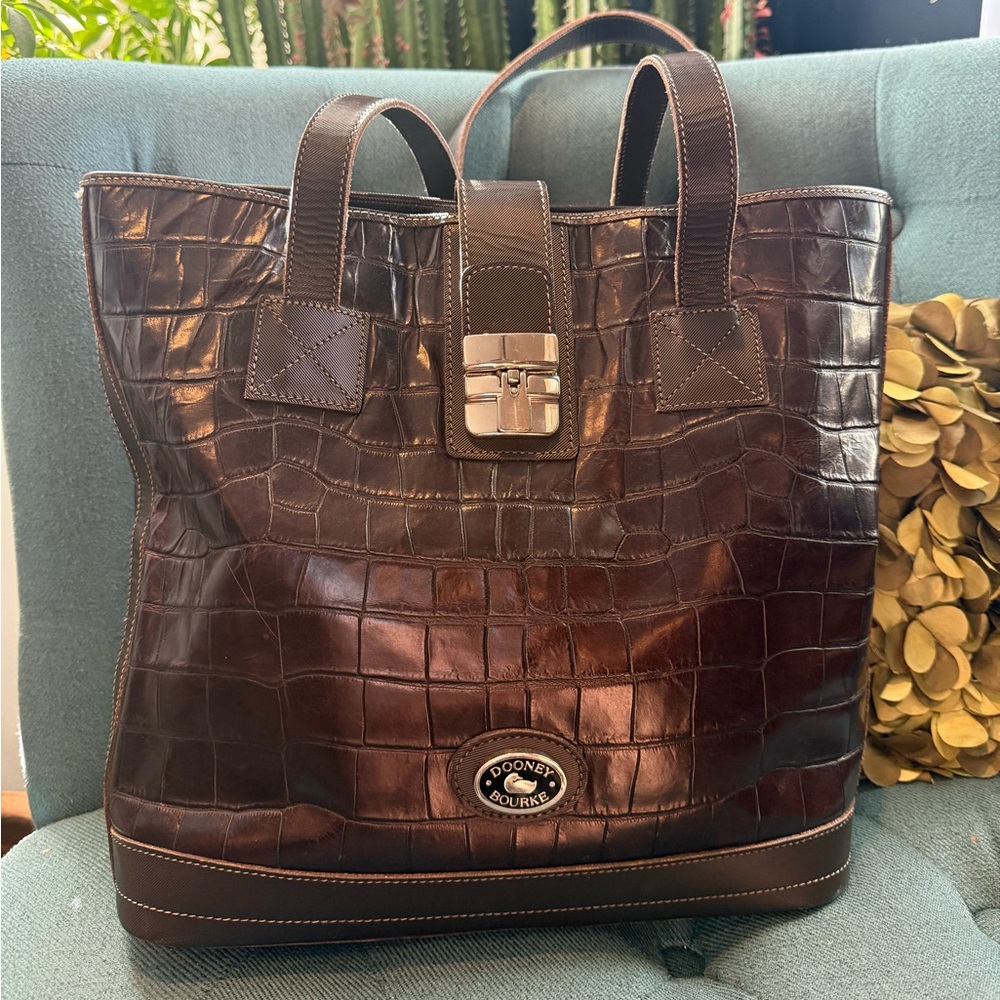 Dooney & Bourke Dark Brown Croc-Embossed Slim Tote